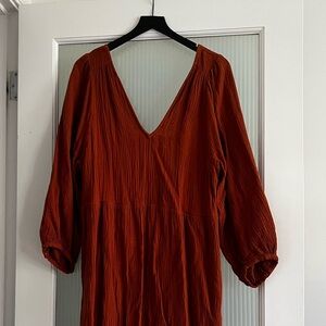 Madewell lightspun v neck midi dress XL in burnt clay